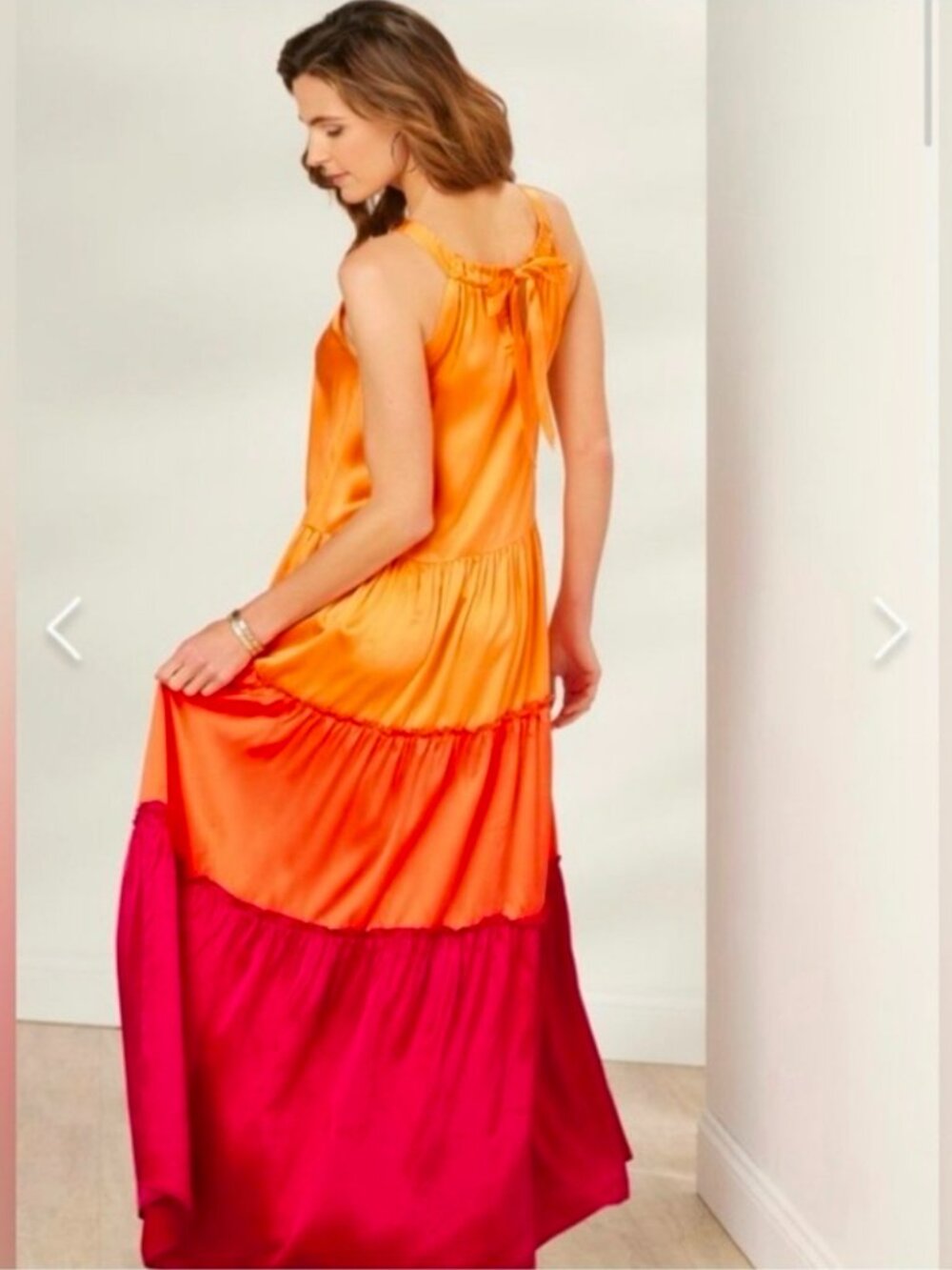 Soft Surroundings Silk Tiered Sherbet Maxi Pink Orange PXL